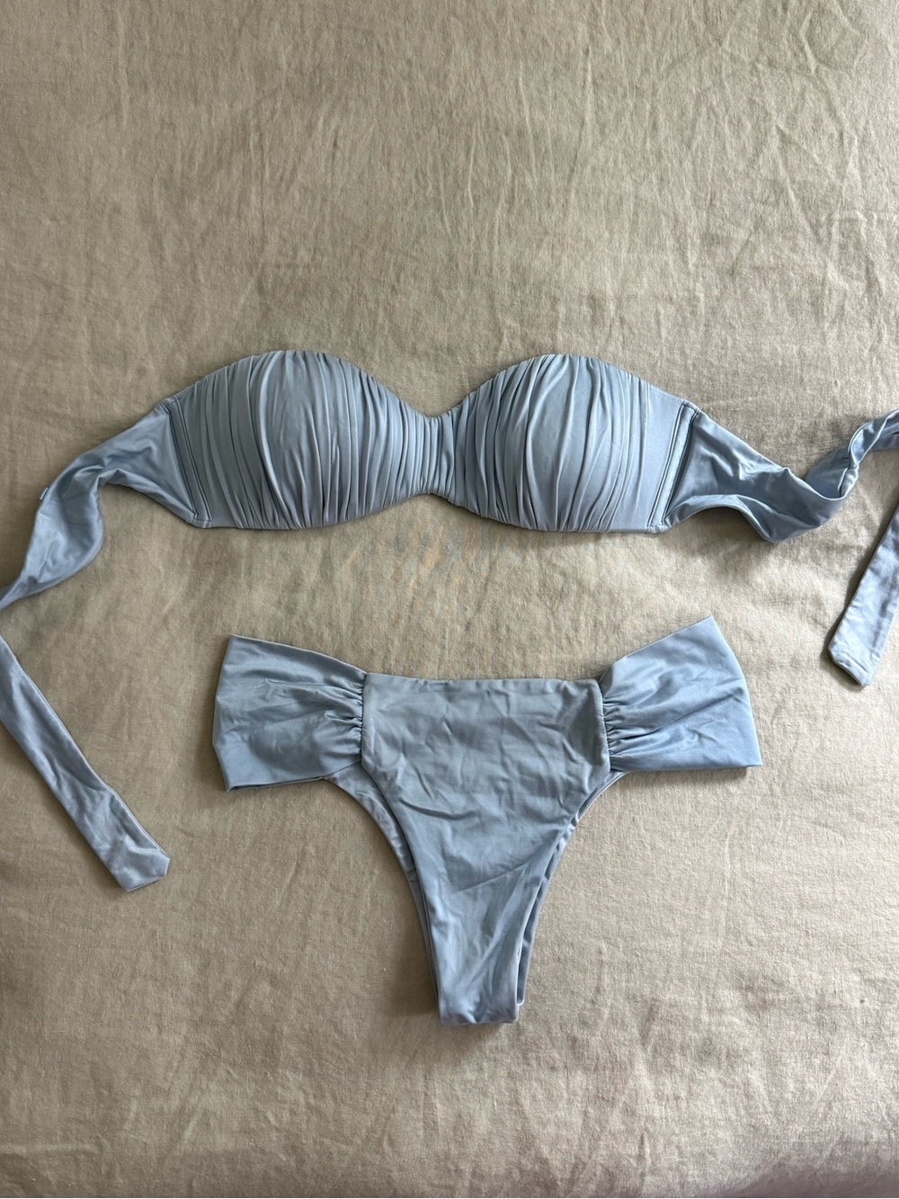 Strapless Light Blue Bandeau Bikini Set - Women's Swim